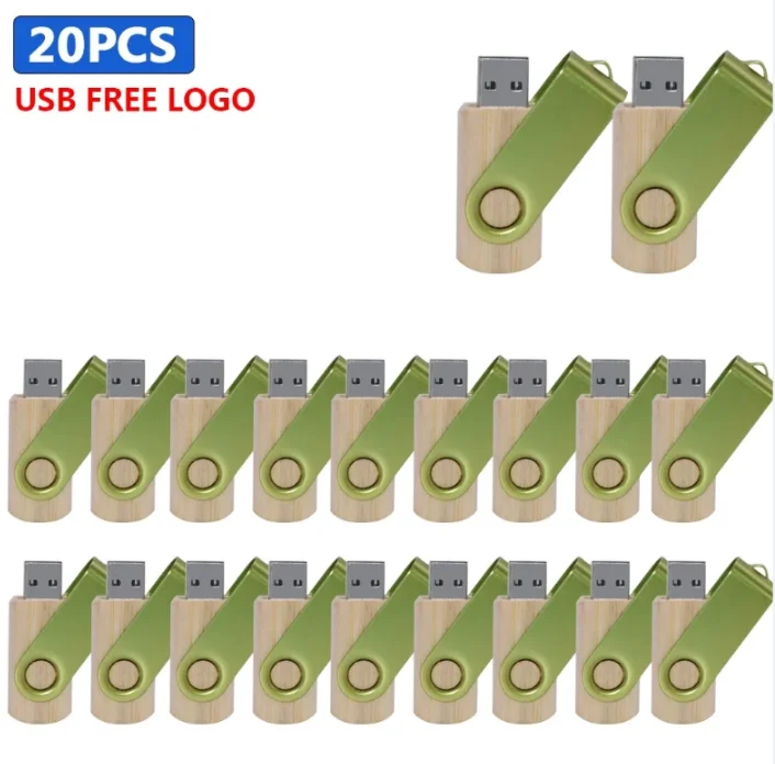 

20pcs USB 2.0 Wooden Rotating USB+Flip BOX Flash Drive 64GB 32GB 16GB 4GB Memory Stick Photography Wedding Gifts 1PCS Free Logo