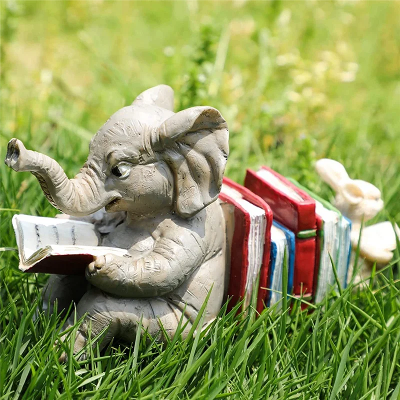AT21-Elephant Animal Reading Studying Statue Bookends Animal Statue Decor Home Decor
