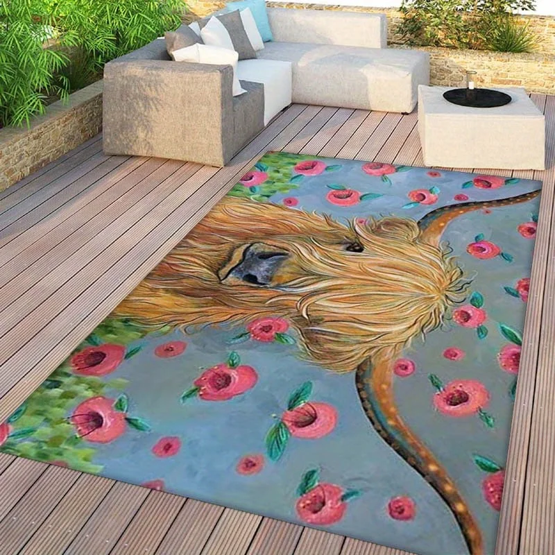 

1 шт. ковер с коровьим принтом, напольный коврик для использования в помещении, коврик для украшения дверного проема с нескользящей резиновой подложкой, открытый патио, кемпинг