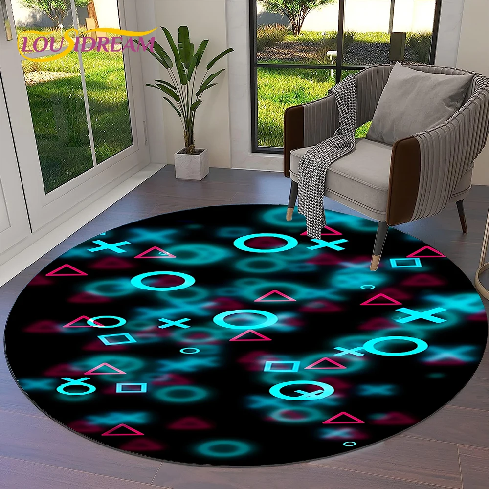 Gamepad Cartoon Game  Gamer Round Carpet Rug for Living Room Bedroom Child Playroom Chair Decor,Pet Area Rug Non-slip Floor Mat