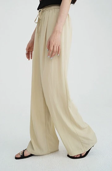 Women Drawstring Elastic Waist Wide Leg Pants Lightweight Draped Loose Fit Spring Long Trousers Lady Relaxed Versatile Bottoms