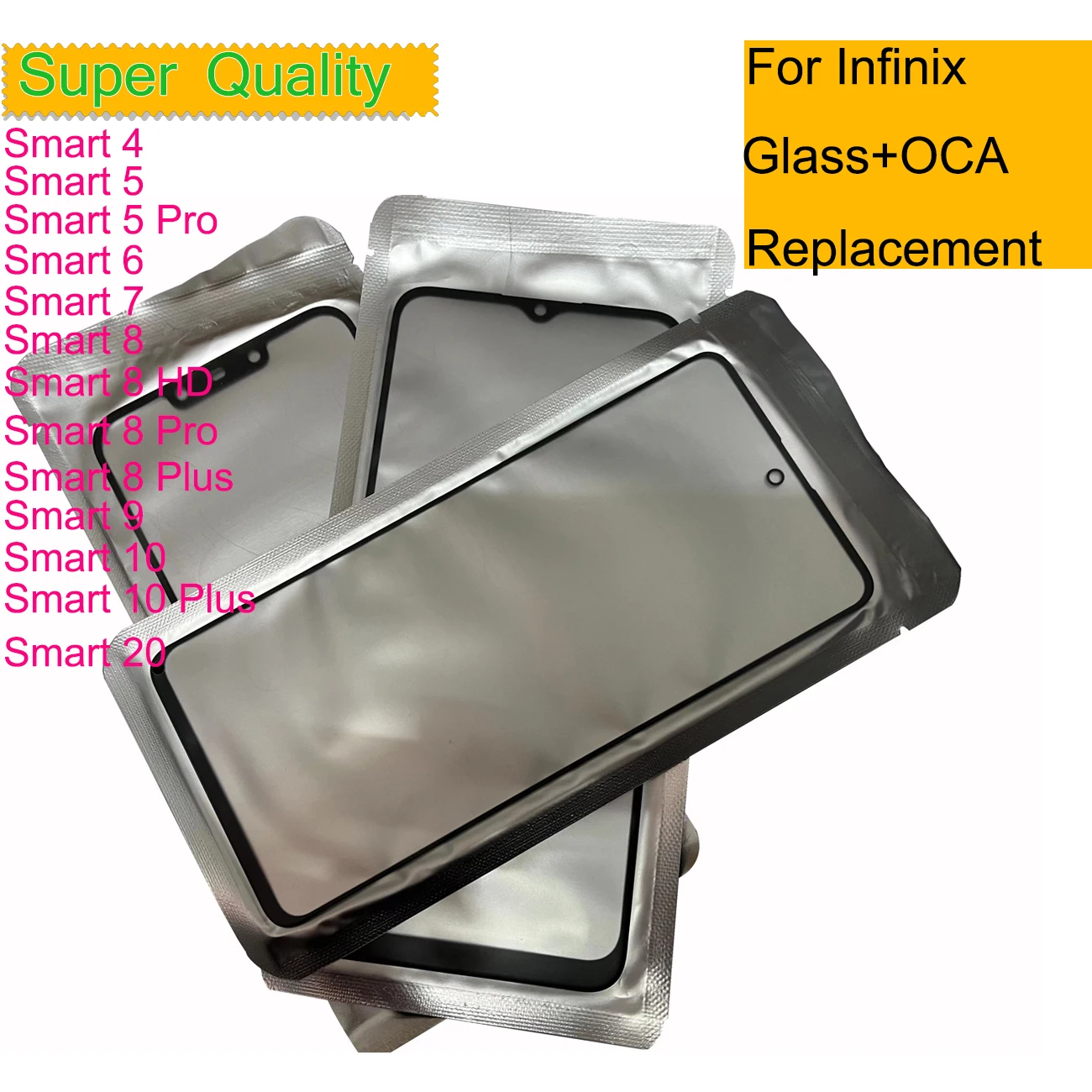 

10Pcs/Lot For Infinix Smart 20 10 9 8 Plus 7 6 HD Touch Screen Panel Front Outer Glass LCD Lens Smart 4 5 Pro Glass With OCA