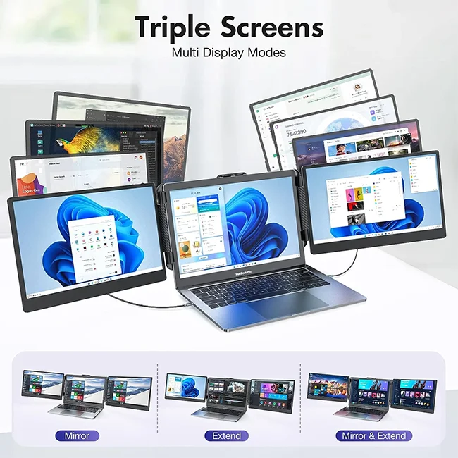 Trending Products 2024 New Arrivals Portable Monitor for Laptop Dual Screen Triple Portable Led Screen Triple Screen Laptop