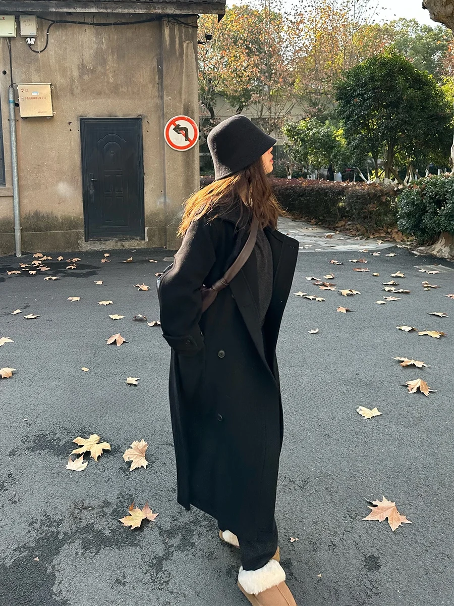 

Winter Aosphere Wool Alpaca Thiened Stand Collar Coat Jaet Women's Premium Woolen Outerwear Faionable Ele