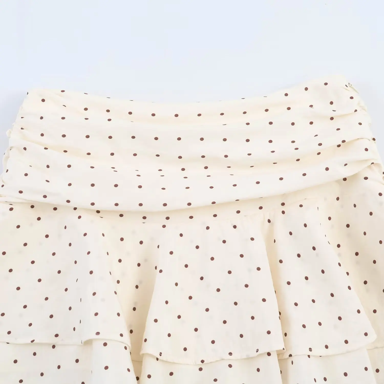 BSAY Neuer Beiger Gepunkteter Skort für Damen, Hochgeschnittener Plissierter Rüschen-Minirock, Sommerliche Lässige Strandshorts mit Futter – Detail 6