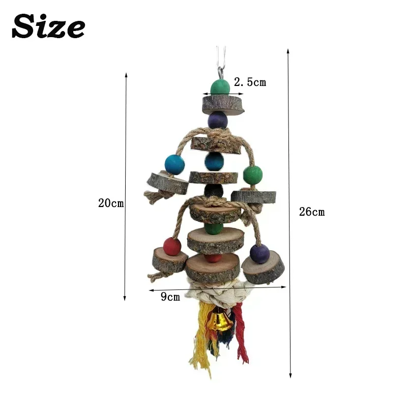 Parrot Chew Toy With Hook Colorful Wooden Beads Ropes Natural Blocks Tearing Toys for Small Medium Birds Mini Macaw Bird