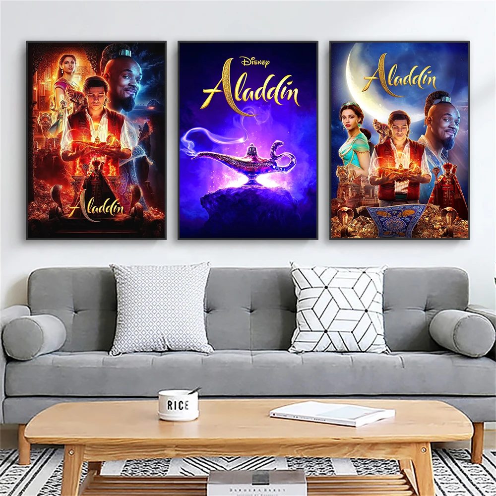 Aladdín-póster de película clásica de Disney Vintage, obra de arte de Aladdín, pintura en lienzo, decoración para el hogar y la sala de estar, 2019