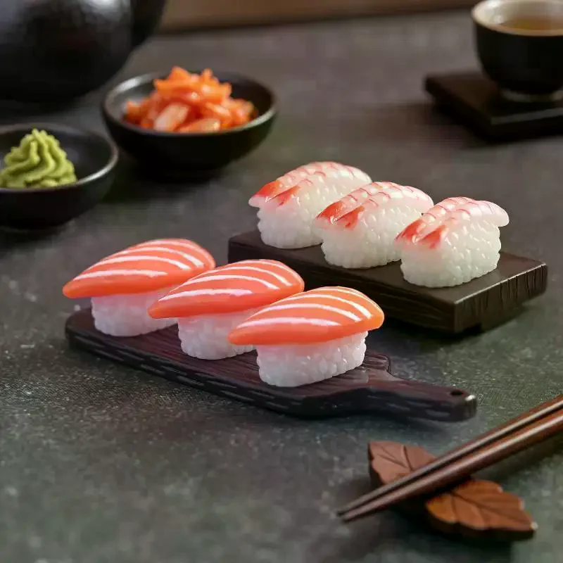 10pcs Mini Japanese Sushi Model Salmon Roe Sweet Shrimp Sushi Miniature Food DIY Resin Accessory Pendant Dollhouse Decoration