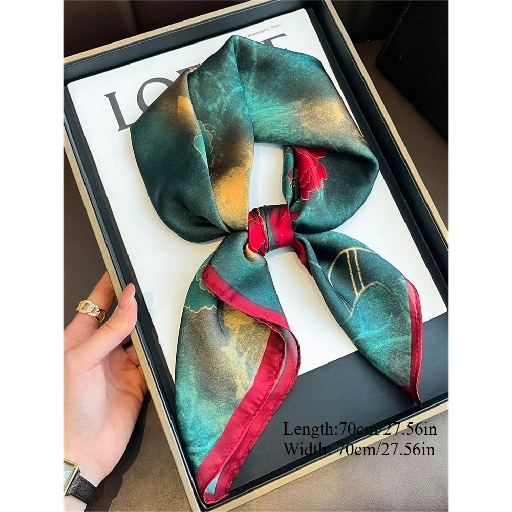 A new classic retro casual square scarf, light and soft multi-colored flower print women's shawl, scarf, women's square scarf