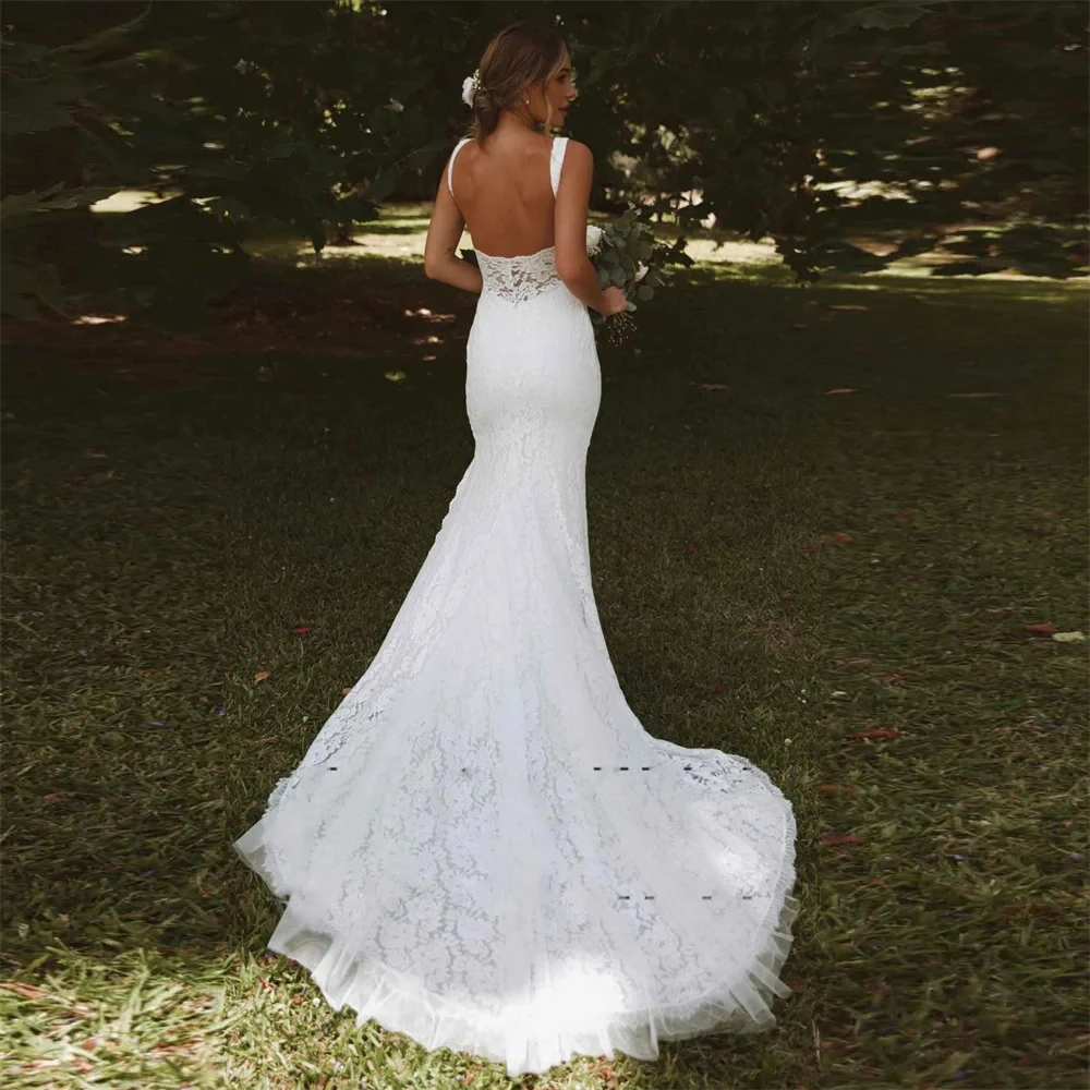 High-end Lace Wedding Dress V-neck Sleeveless Backless High Split Hem Trailing Wedding Dress For Wedding Bridesmaid Birthday