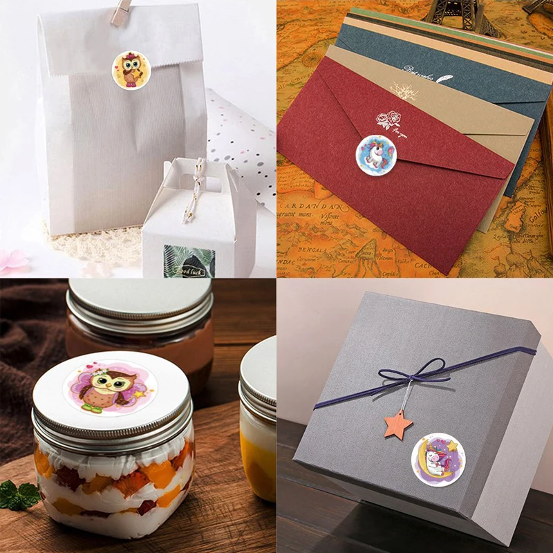 Round Cartoon Unicorn Adesivos para Crianças, Recompensa Do Professor, Incentivar Etiqueta, Papelaria De Escritório, Brinquedos Para Crianças, 100-500Pcs, 1"