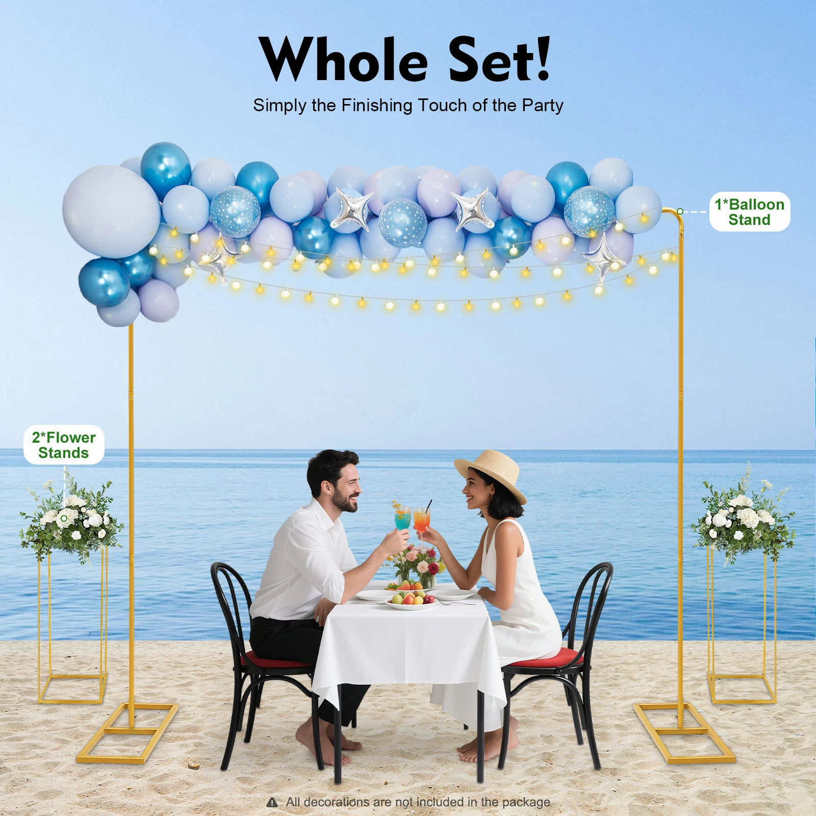 

NEW Wedding Backdrop Stand 2*2m Gold Balloon Stand w/ 2 Flower Stands for Birthday Parties, Banquets, Celebrations Decorations