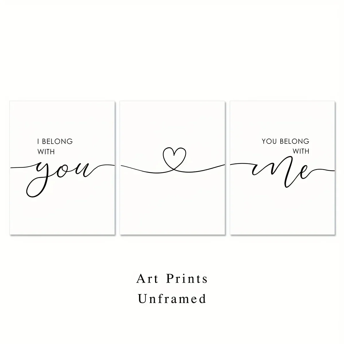 3pcs, I Belong With You, You Belong With Me Print, Set Of 3 Wall Art No Framed, Bedroom Quote Print, Minimalist Wall Art, Bir