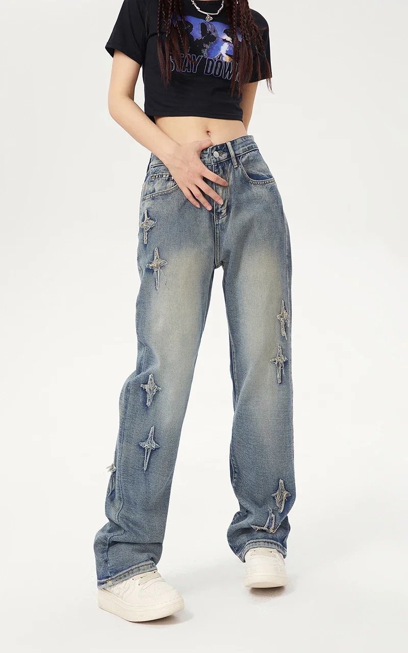 Aelfric Eden Star Embroidered Washed Jeans 2023 Men Hip Hop Denim Streetwear Hole Denim Pant Harajuku Joggers Jeans Harem Pants