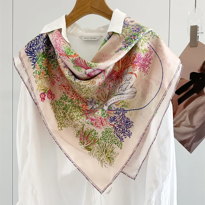 

Floral Prints 100% Silk Scarf Neckerchief Womens Charming Real Silk Scarves Wraps Shawl 90x90cm