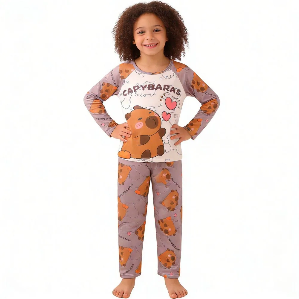 Lovely Capybara Girls Pajamas Sets Children Sleepwear Kids Pyjamas Animal Pijama Toddler Pyjama Fille Full Sleeve Soft Homewear