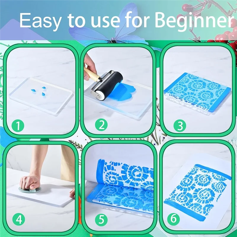 B08B- قابل لإعادة الاستخدام 8 بوصة × 10 بوصة لصنع البطاقات والفنون والحرف اليدوية، لوحة طباعة جل مع مطاط، لسكرابوكينغ والمجلات