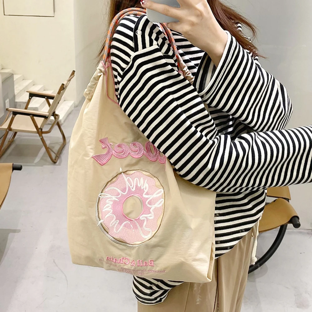 Brands Rope Handle Tote Designer Embroidery Nylon Women\'s Handbags Hawaiian Cake Shoulder Bags for Women 2022 Large Eco Bag Chic