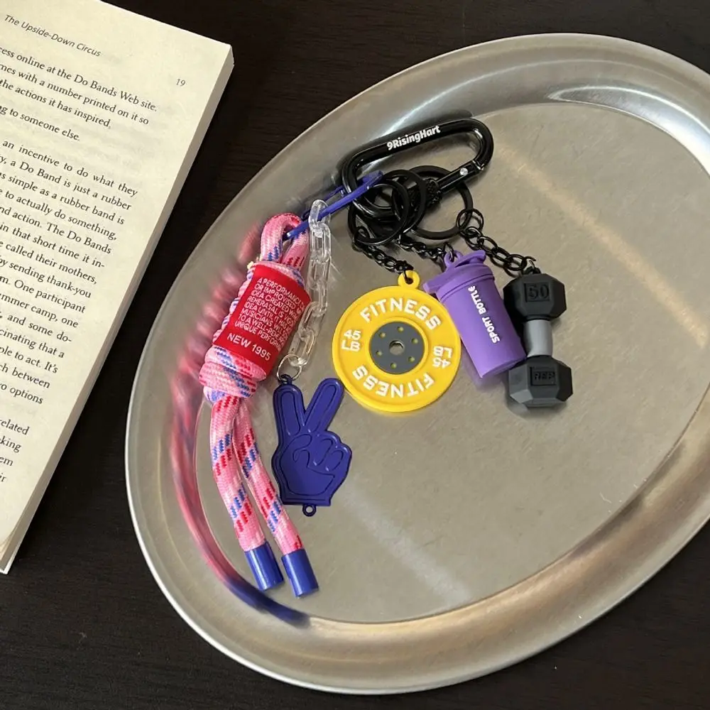 Mini Fitness Series Pendant Colorful with D-shaped Buckle Barbell Plates Key Chain Kettlebells Creative