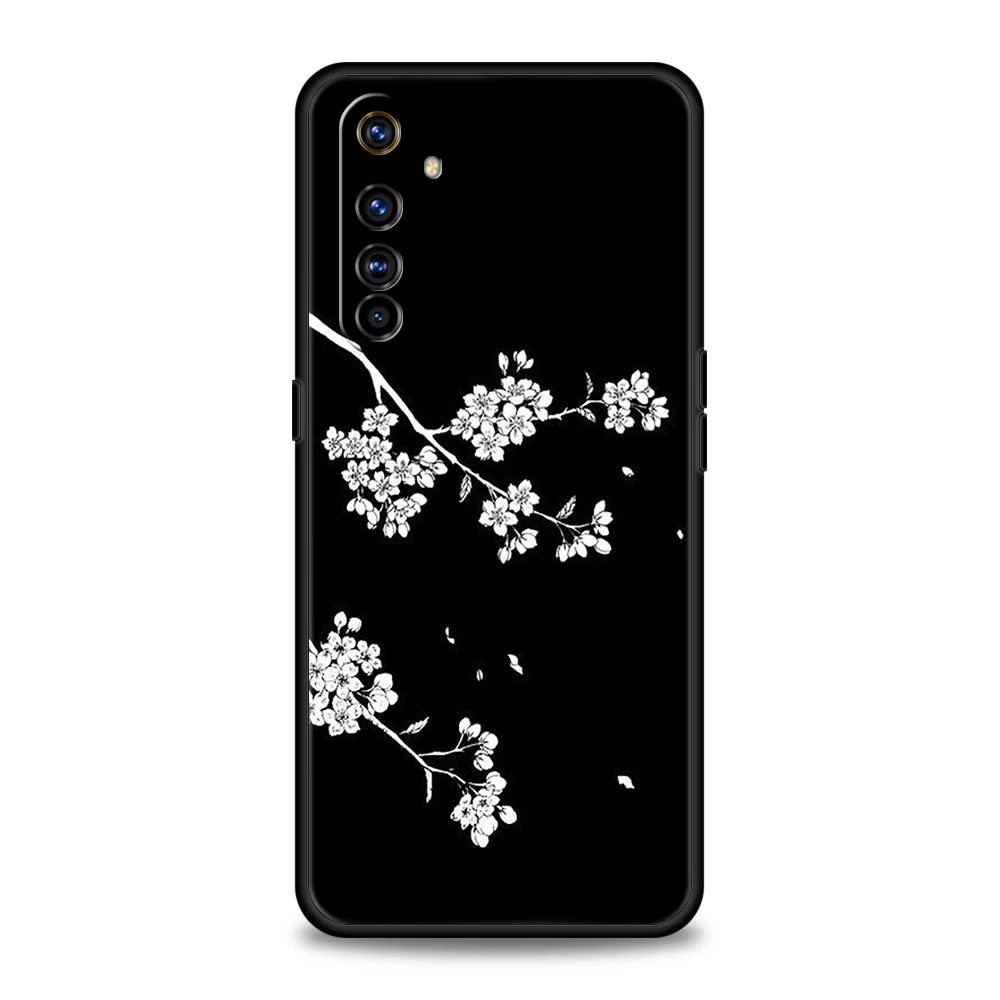 เคสโทรศัพท์ภาพดอกไม้สีดำสำหรับ Realme 8 9 Pro Plus 9i 8i 6 7 GT2 C21 C25 C3 C11 11 Pro 5G PLUS เคสซิลิโคนกันกระแทก