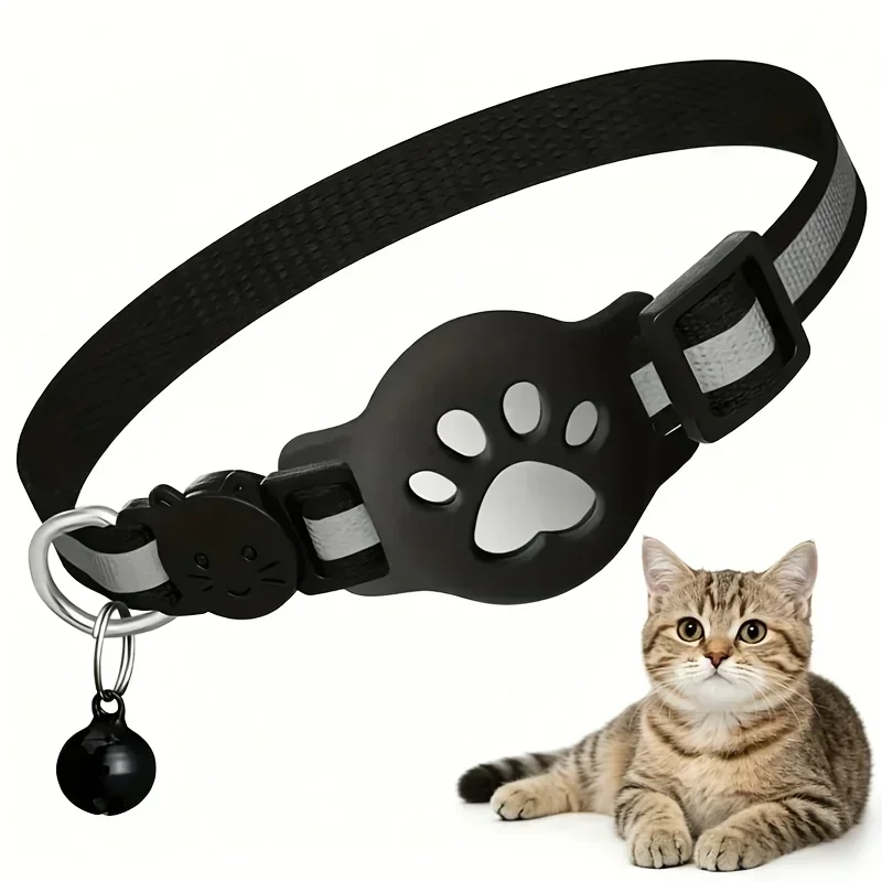 Adjustable Airtag Cat Collar with Bell and Reflective Strip