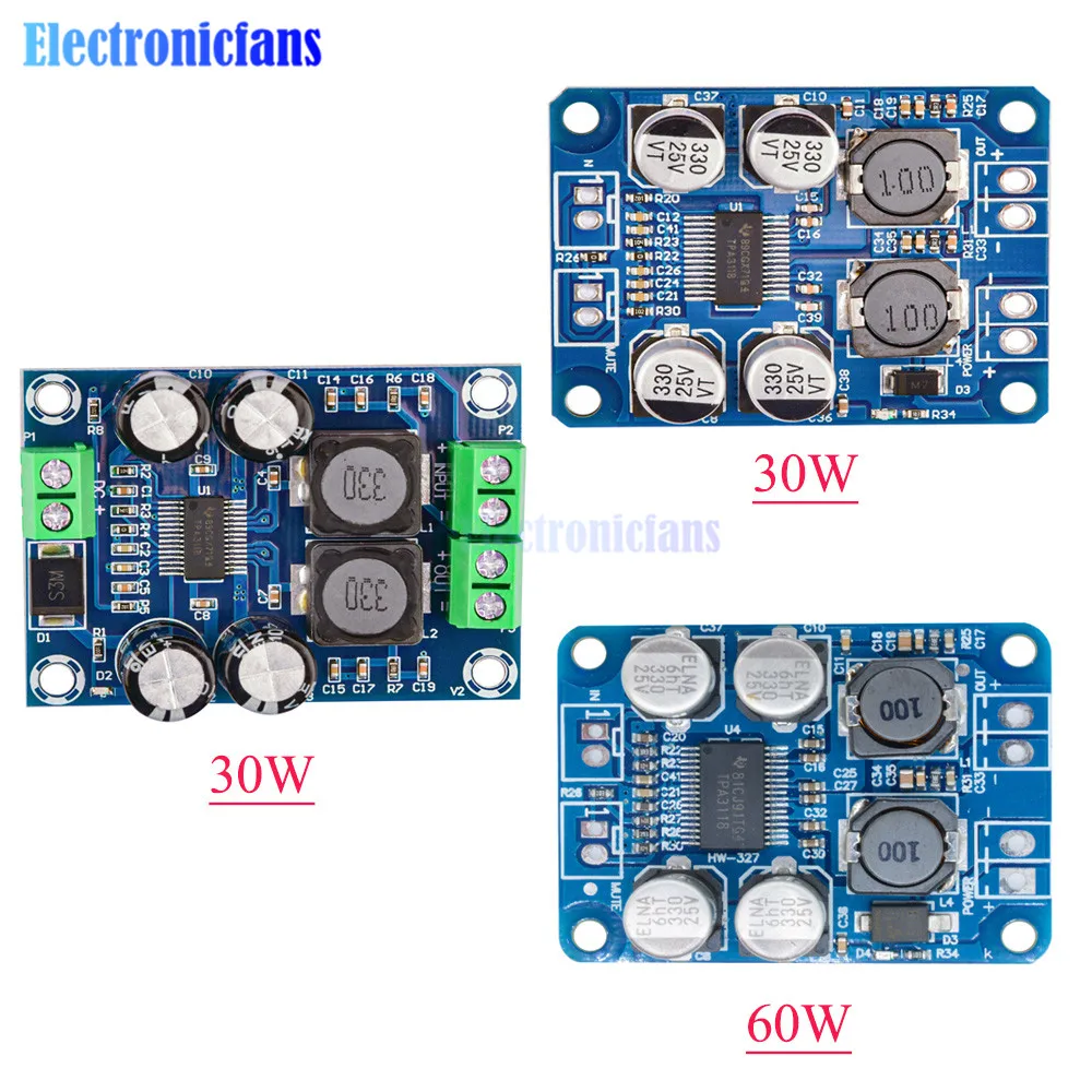 DC 8-24V TPA3118 60W 30W Mono Digital Audio Amplifier Board TPA3118D2 4-8 Ohms AMP Module D Class Amplifier for Arduino