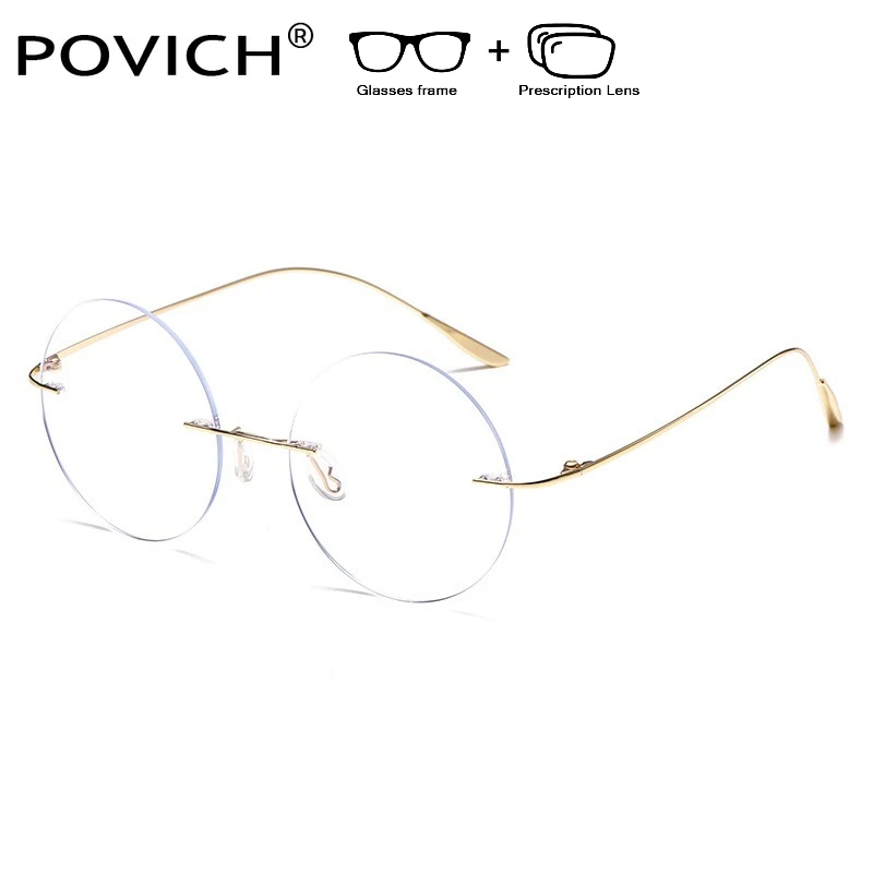 

POVICH Titanium Rimless Glasses Women Prescription Optical Lenses Multifocal Reading Glasses Myopia Glasses Women Designer MR -8