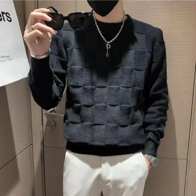 Knitwear Crewneck Grunge Round Collar Pullover Man Korean Style Emo Funny Aesthetic 90s Vintage Simple Knitted Sweaters for Men