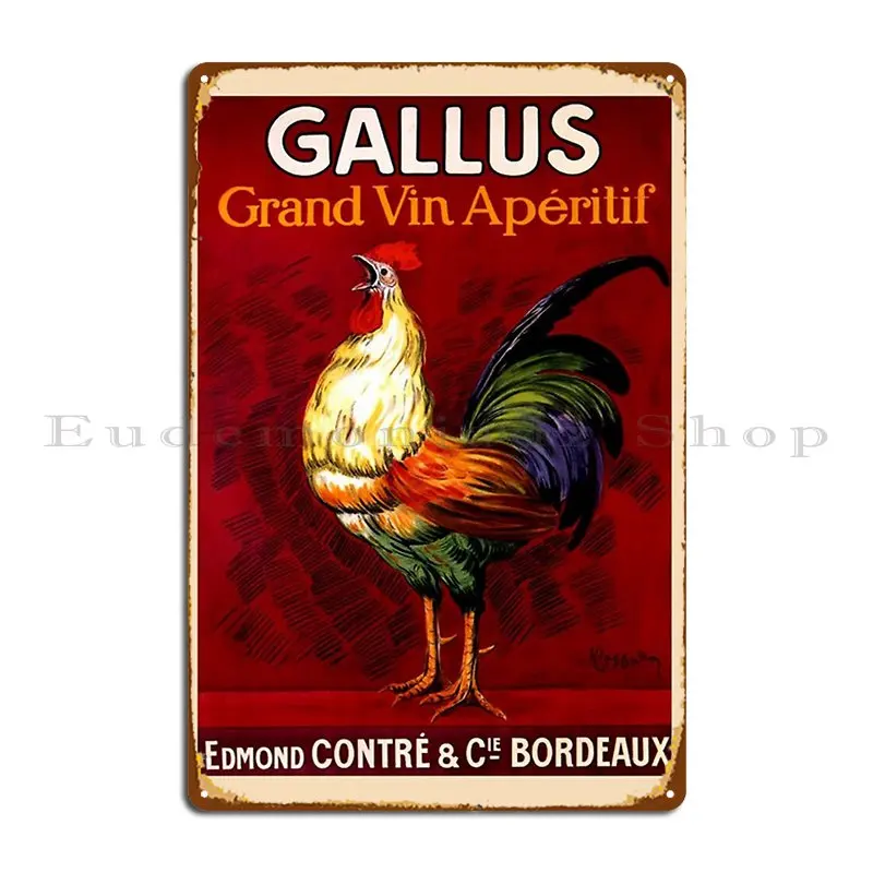 Bar Rooster Gallus Grand Vin Aperitif Bordeaux Wine France French Metal Plaque Poster Designer Club Living Room Tin Sign Poster