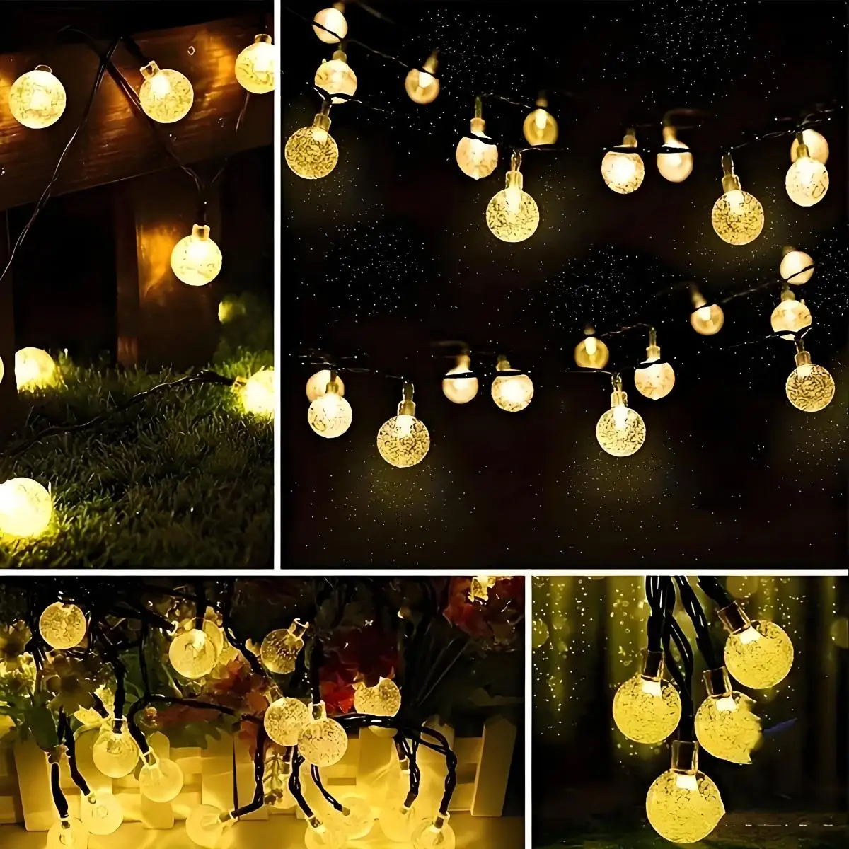Christmas Decorations-Solar Garden Decorative String Lights Bubble Ball Fairy Lights Solar Powered 8 Modes Flashing-Outdoor Yard Decor