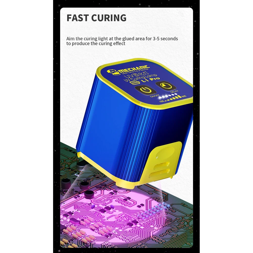 

Умная УФ-лампа ABRE-MECHANIC L1 Pro для быстрой полимеризации, интеллектуальная двухламповая система, инструмент для ремонта, для OCA, оптической паяльной маски, масла, смолы, клея