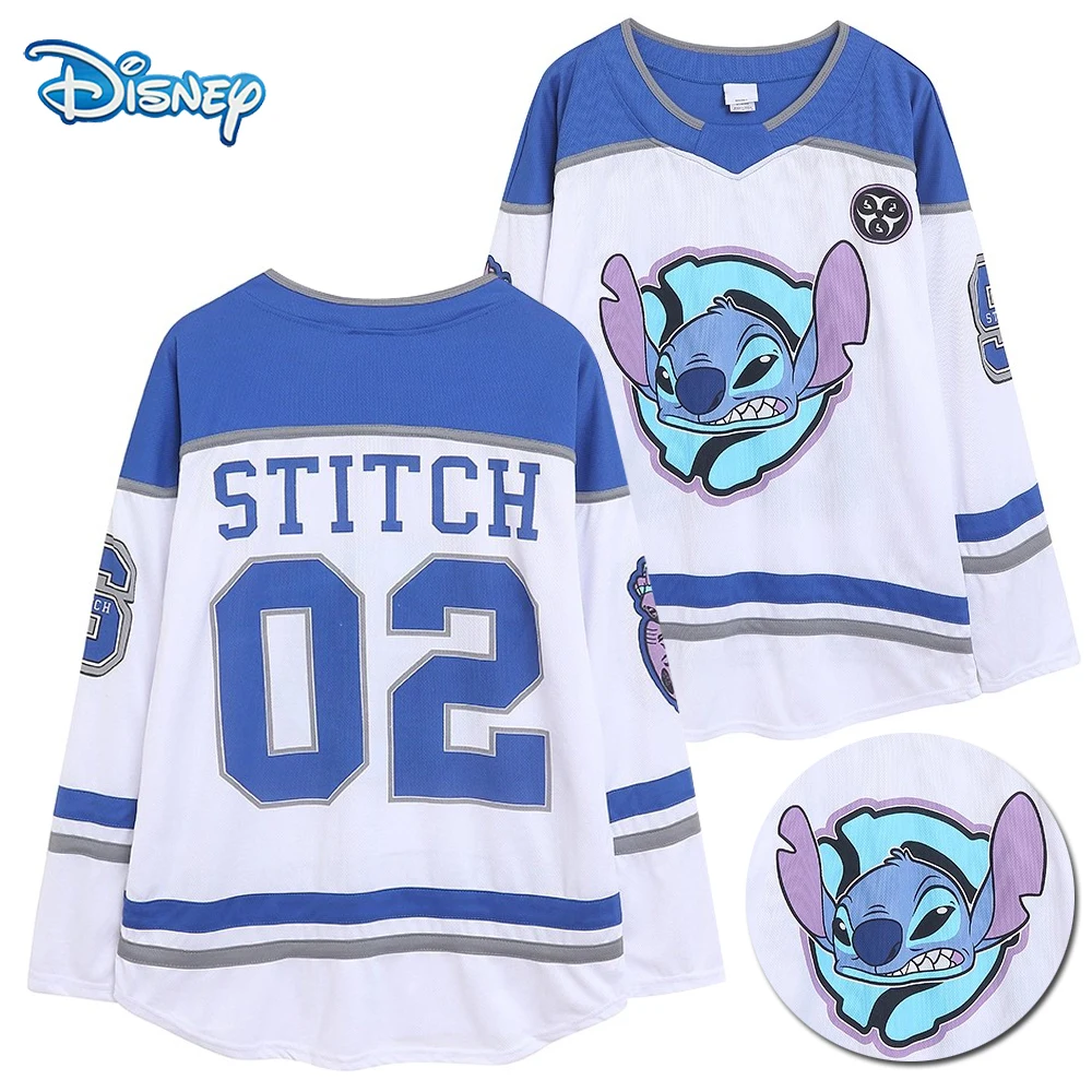 

Футболка с мультяшным принтом Disney Letter Stitch Little Monster, женская бейсбольная майка, быстросохнущий джемпер с длинными рукавами, топы унисекс для пар