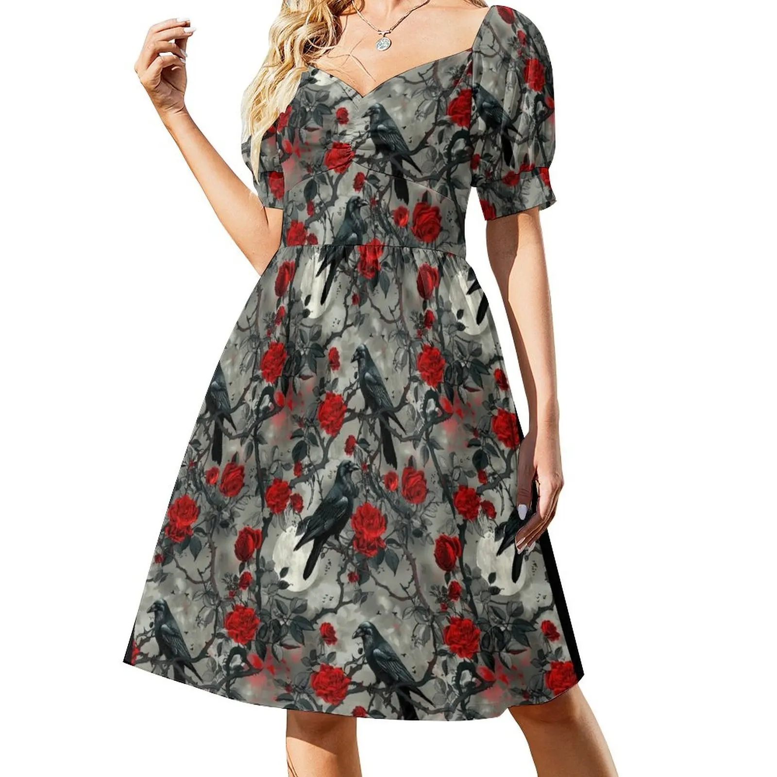 

Gothic Crows and Roses Pattern Short Sleeved Dress Evening gown Summer women's clothing summer outfits for women 2025 Dress