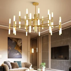 Acrylic Tube Led Chandelier Gold/Black Modern Led Art Pendant Lamp for Kitchen Living Room Loft Bedroom Lighting Fixtures
