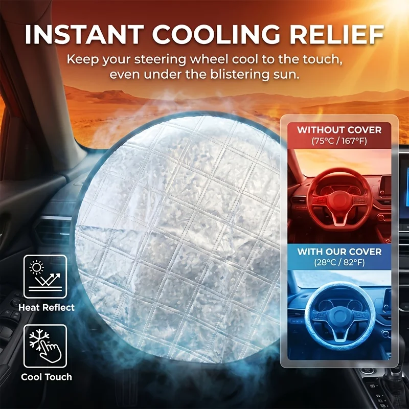 Universal Car Steering Wheel Cover - Heat Insulation, Sun Protection, High-Temperature Resistant Design, Suitable for Various