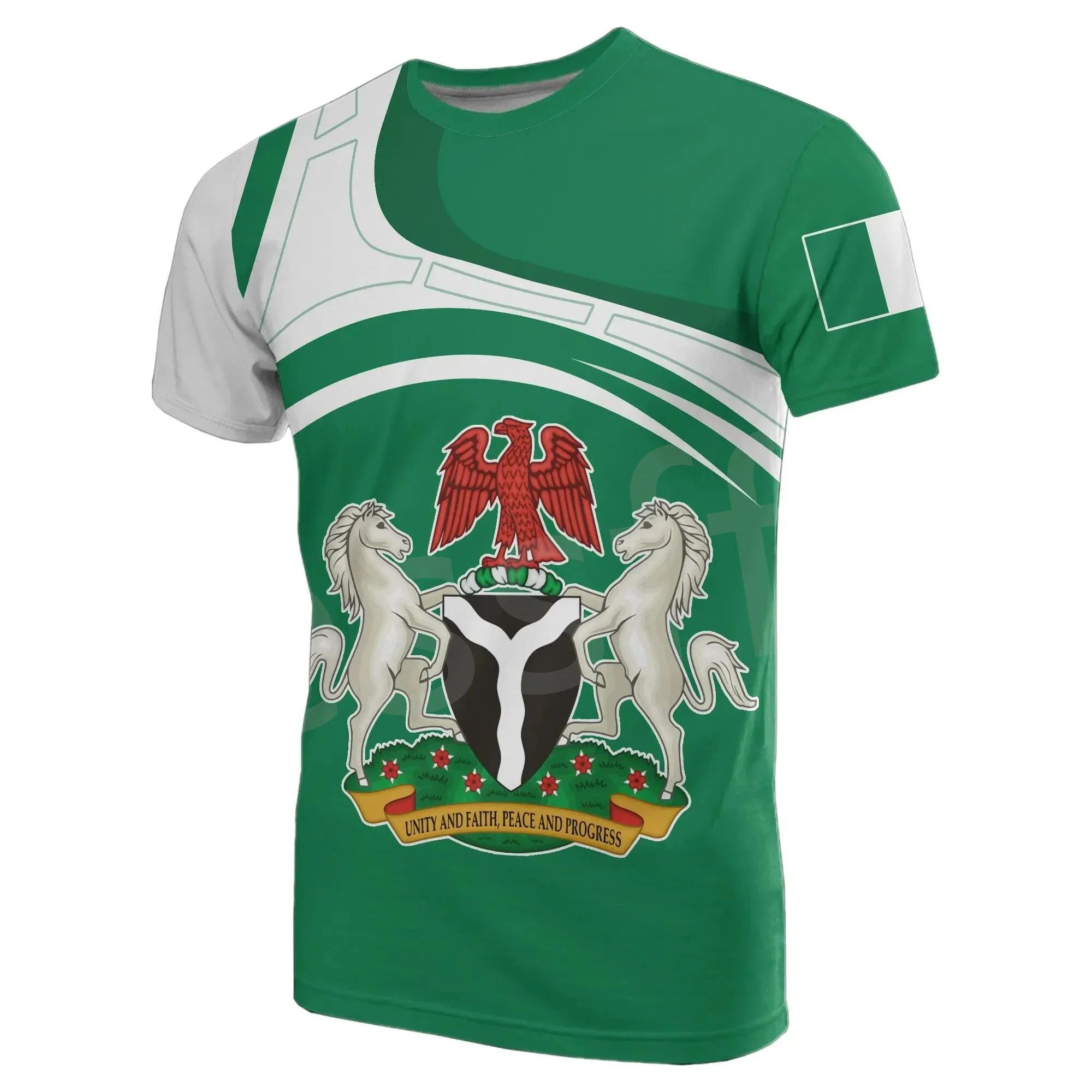 Tessffel Black History Africa County Nigeria Flag Tribe Tattoo 3DPrint Men/Women Summer Unisex Casual Short Sleeves T-Shirts X1