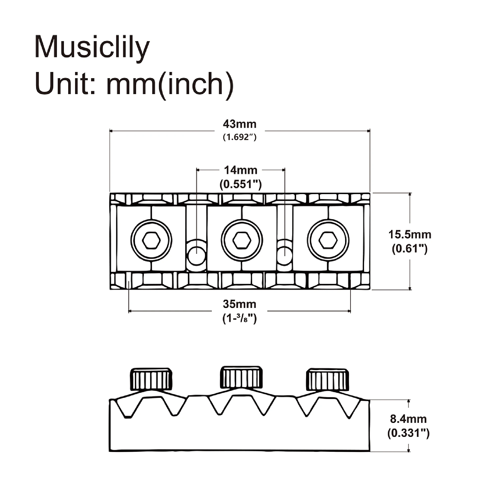 Musiclily Pro 43mm Electric Guitar String Locking Nut for Floyd Rose Tremolo Bridge