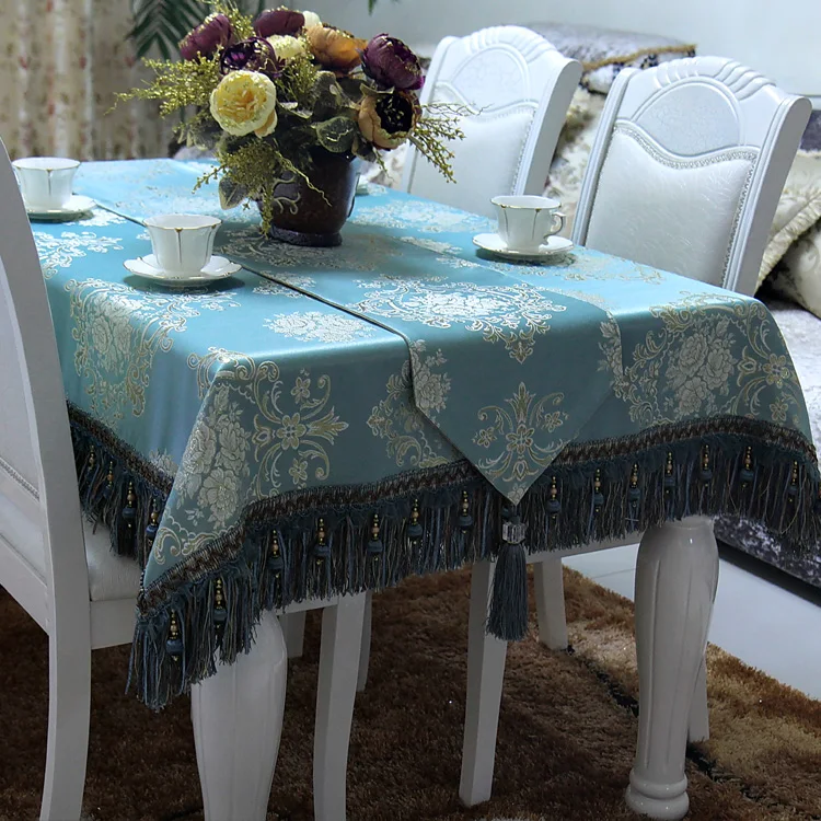 Fashion modern Home Amazing Emulation Silk Fabric blue Jacquard Rural table runner Lace Luxury  Table flag /tablecloth/Cushion