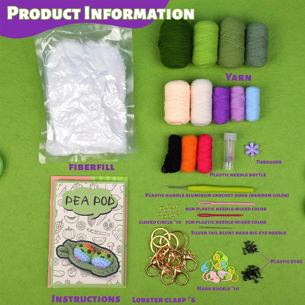 Zxiixz 1Set Vegetables Crochet Kit Material Kit with Video Tutorials Cotton Yarn for Adults DIY Knitting Supplies