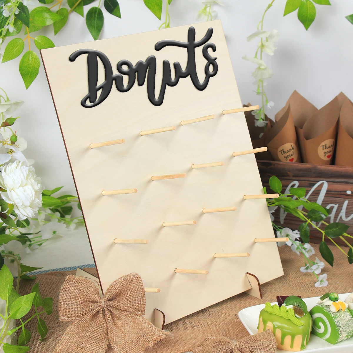 Wooden Donut Wall Stands Holder Rustic Wedding Decoration Doughnut Display Kids Happy Birthday Party Decor Baby Shower Supplies