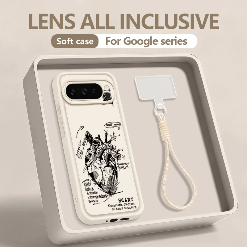 Kreatives Herz-Modell Muster Schlüsselband Handyhülle für Google Pixel 10 9 8 7 Pro 9A 8A 7A Pixel 9 10 Pro XL Weiche Handgelenkschlaufe Hülle