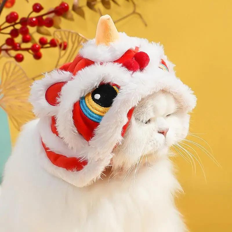 Pet Lion Dance Hat For Hat Autumn And Winter Warm Headwear Chinese New Year Costume Soft Warm Lion Dance Clothes Pet Accessory