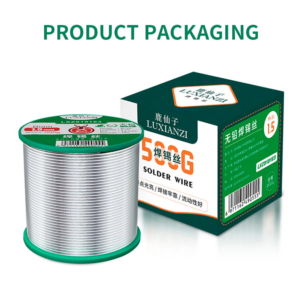 LUXAINZI 500g Lead Free Solder Wire Sn99.3 Cu0.7 0.5/0.8/1.0/1.5mm Rosin Soldering Wire Roll No-clean Tin BGA Welding Tools SGS