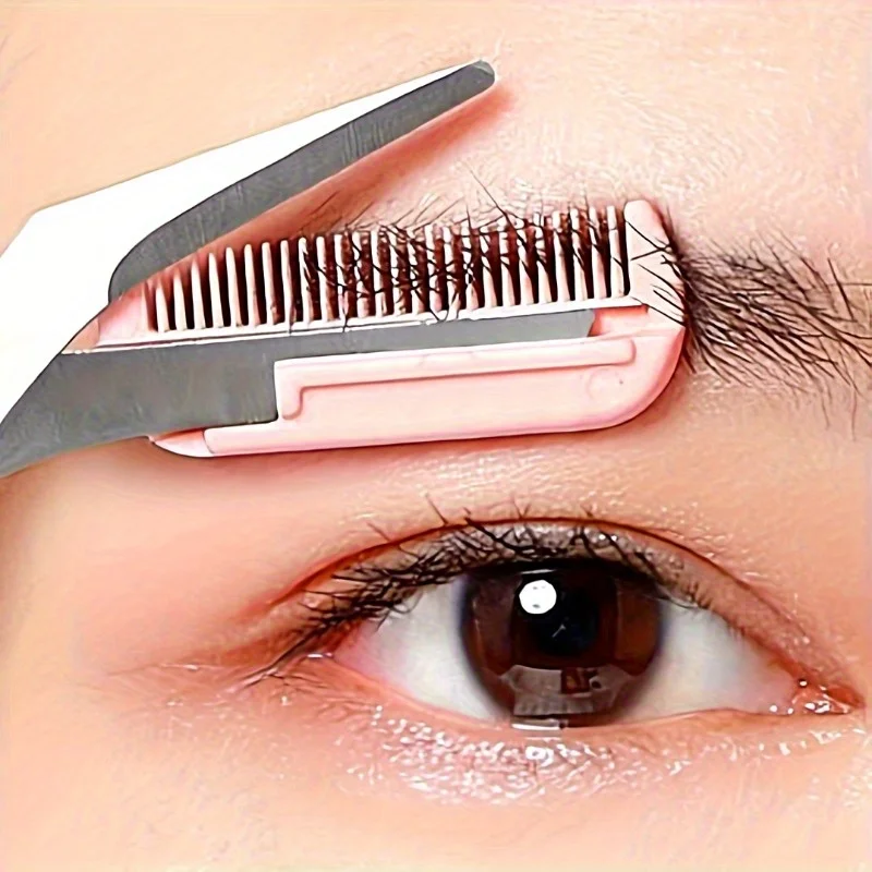 2pcs Random Color Eyebrow Trimming Scissors With Built-In Comb - Stainless Steel, Precision Grooming Tool For Perfect Brows