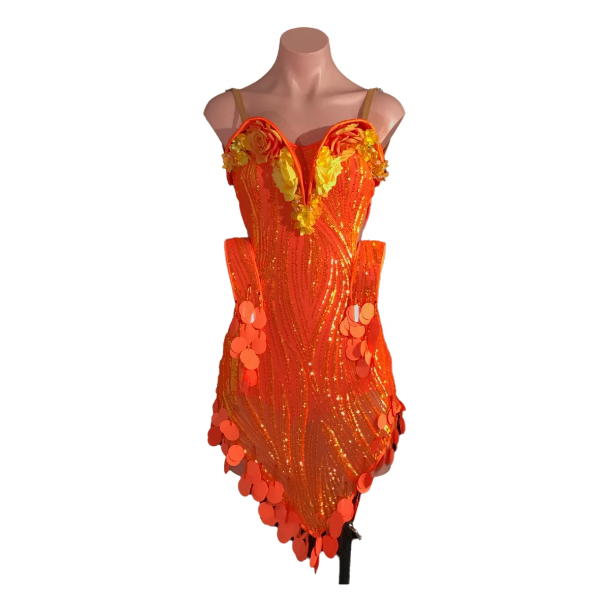 Latin Dancers, Adults, Children, High-End Customized Three-Dimensional Flower Sequins, Black Pool AB Stone Practice Race Dress