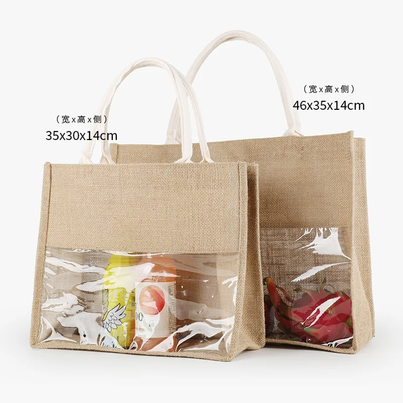 Transparent Window Line Shopping Bags Grocery Storage Bag Wedding Birthday Gift Package Bag Portable Pouch