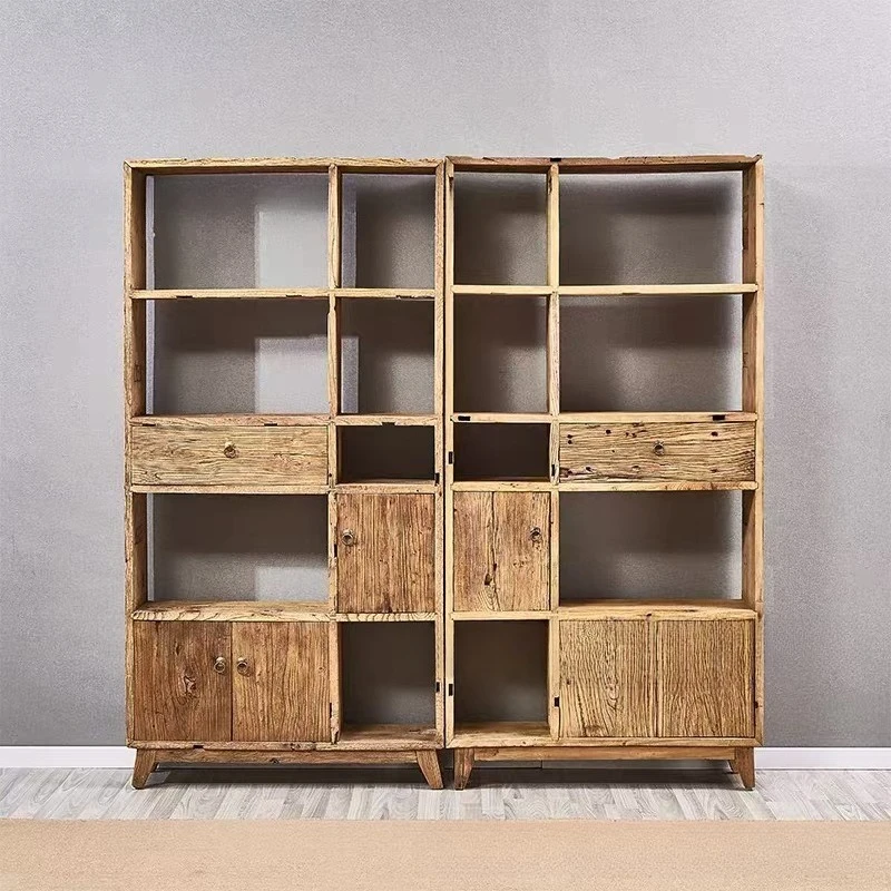 

Solid wood, elm bookshelf bookcase tea room storage , shelf display cabinet