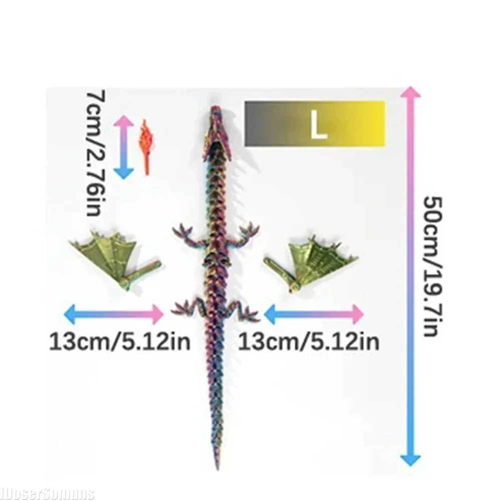 3D Printed Mecha Fire-breathing Dragon Flying Dragon Articulated with Wings Crystal Toy Home Decoration Birthday Gift