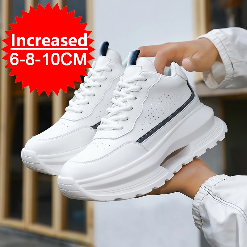 

Роскошные туфли-лифты, мужские кроссовки, увеличивающие рост, невидимые, 6, 8, 10 см, спортивные мужские туфли выше всего подъема, белые туфли на толстой подошве