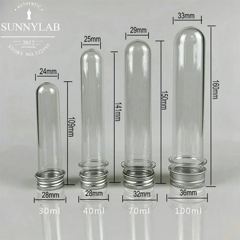 10pcs Lab 30/40/70/100ml PET Test Tube Bottle Transparent Cylindrical Plastic Refillable Bottle for Mask Candy Data Line